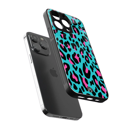 blue leopard fur back phone cover | glass case for iphone 16 pro max