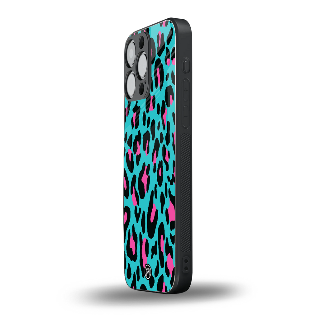 blue leopard fur back phone cover | glass case for iphone 16 pro max