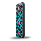blue leopard fur back phone cover | glass case for iphone 16 pro max