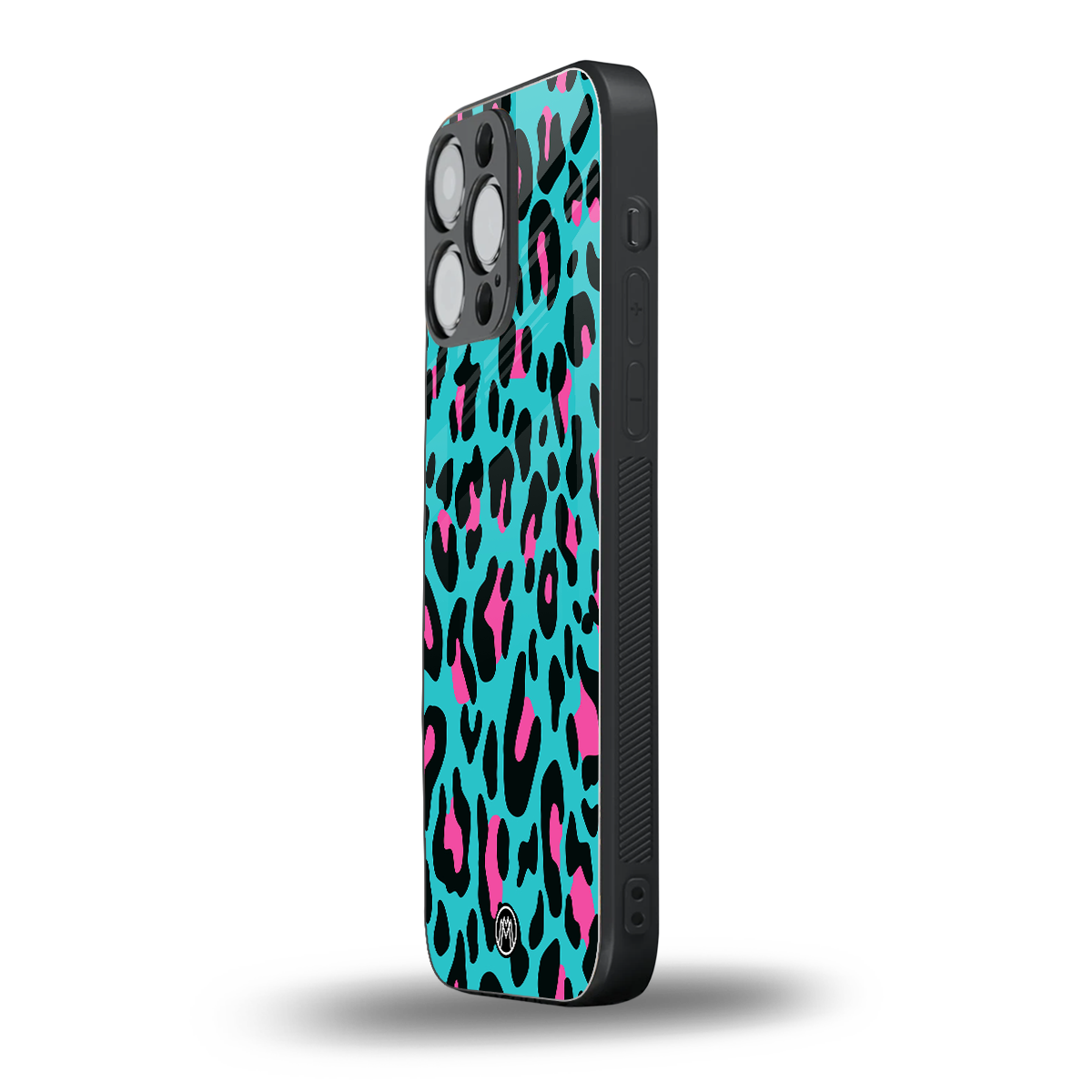blue leopard fur back phone cover | glass case for iphone 16 pro max