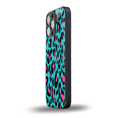 blue leopard fur back phone cover | glass case for iphone 16 pro max