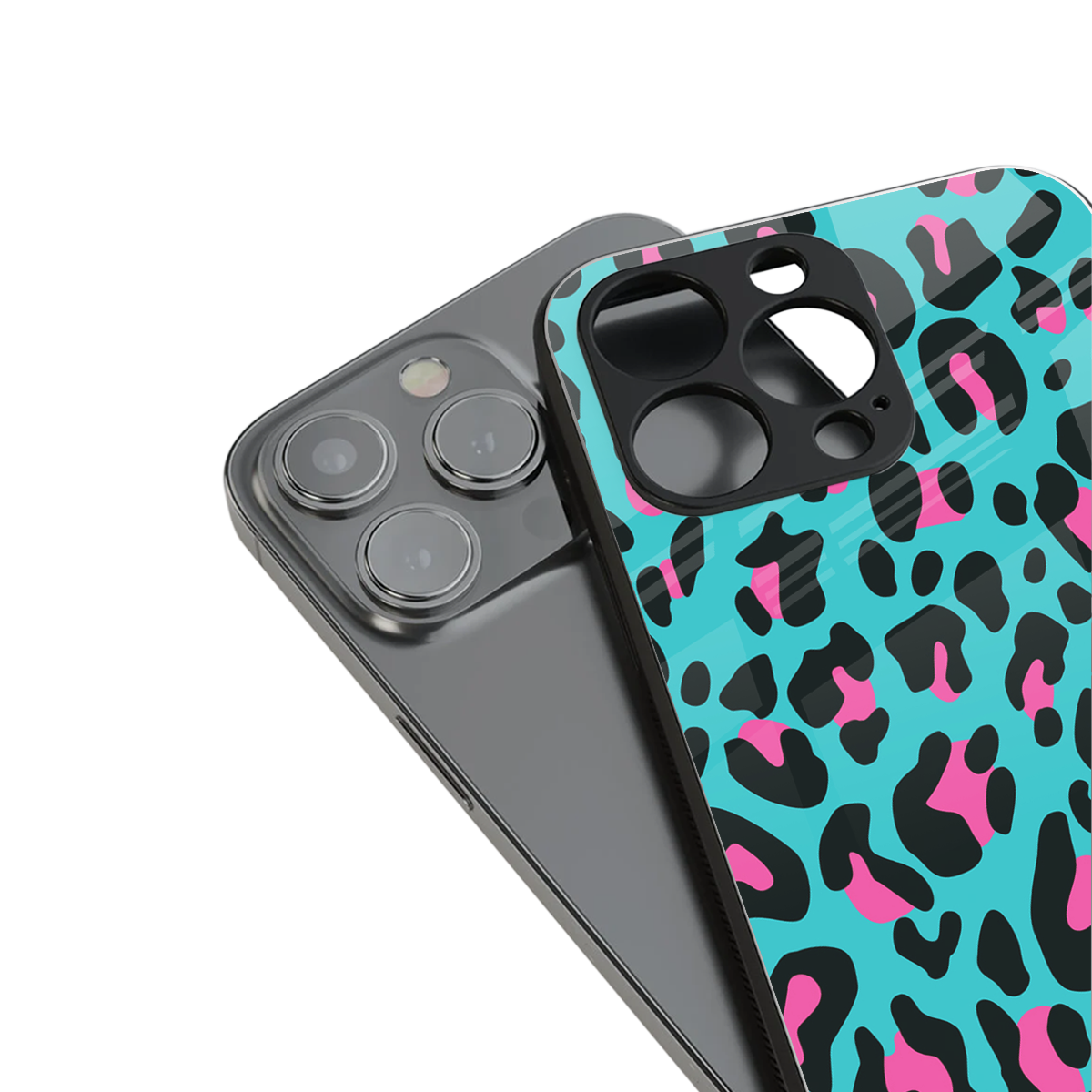blue leopard fur back phone cover | glass case for iphone 13 pro