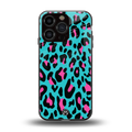 blue leopard fur back phone cover | glass case for iphone 16 pro