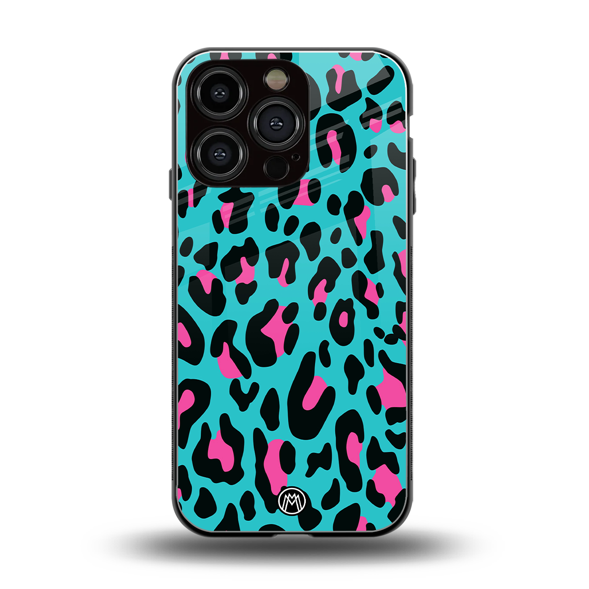 blue leopard fur back phone cover | glass case for iphone 16 pro