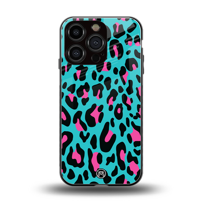 blue leopard fur back phone cover | glass case for iphone 16 pro