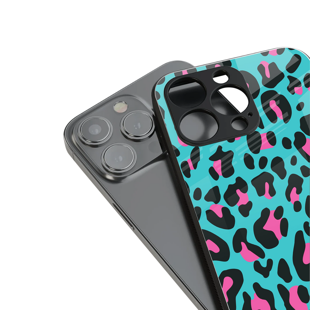 blue leopard fur back phone cover | glass case for iphone 16