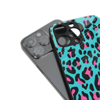 blue leopard fur back phone cover | glass case for iphone 16