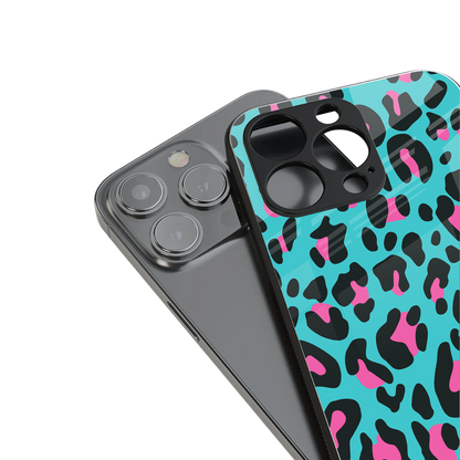 blue leopard fur back phone cover | glass case for iphone 16 pro max