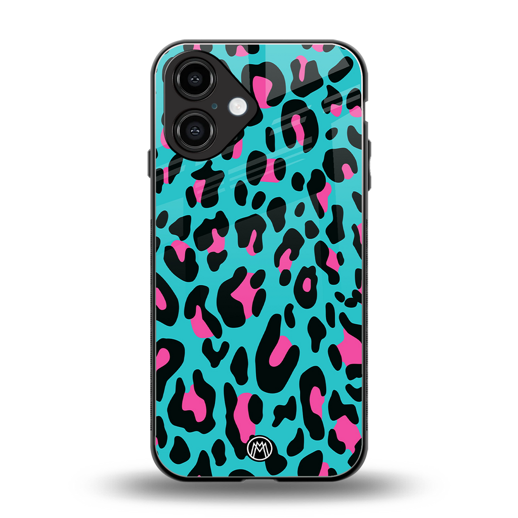 blue leopard fur back phone cover | glass case for iphone 16