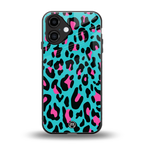 blue leopard fur back phone cover | glass case for iphone 16