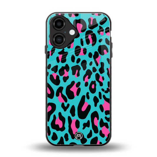 blue leopard fur back phone cover | glass case for iphone 16