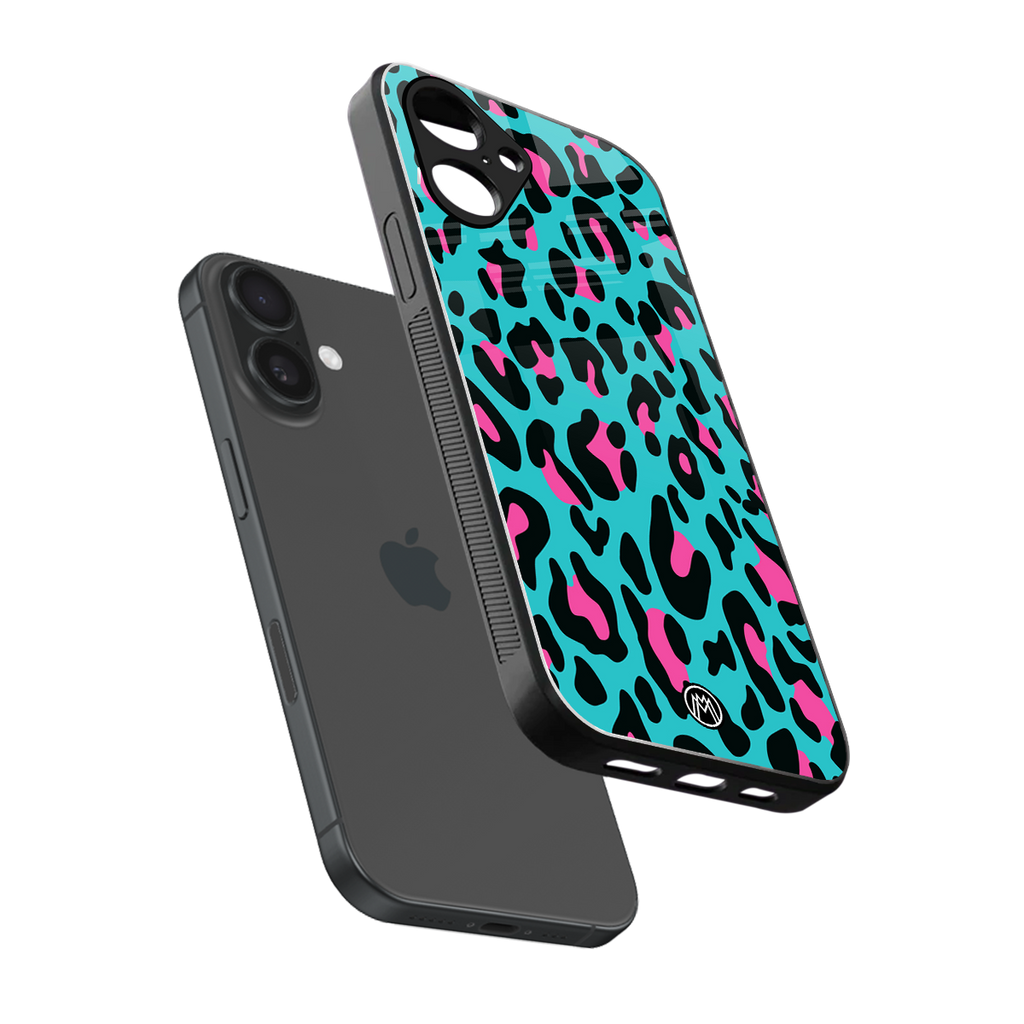 blue leopard fur back phone cover | glass case for iphone 16