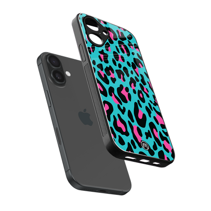 blue leopard fur back phone cover | glass case for iphone 16