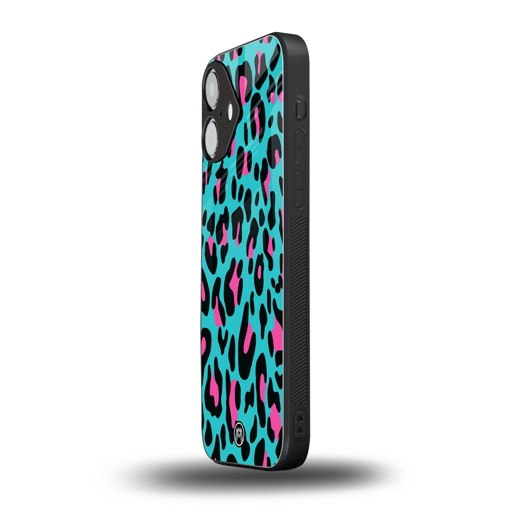blue leopard fur back phone cover | glass case for iphone 16