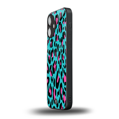 blue leopard fur back phone cover | glass case for iphone 16