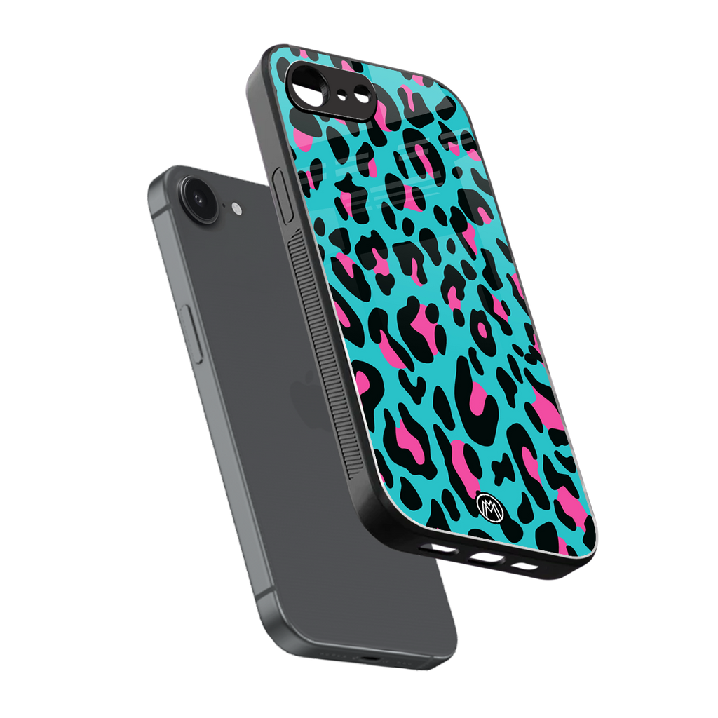 blue leopard fur back phone cover | glass case for iphone 16e