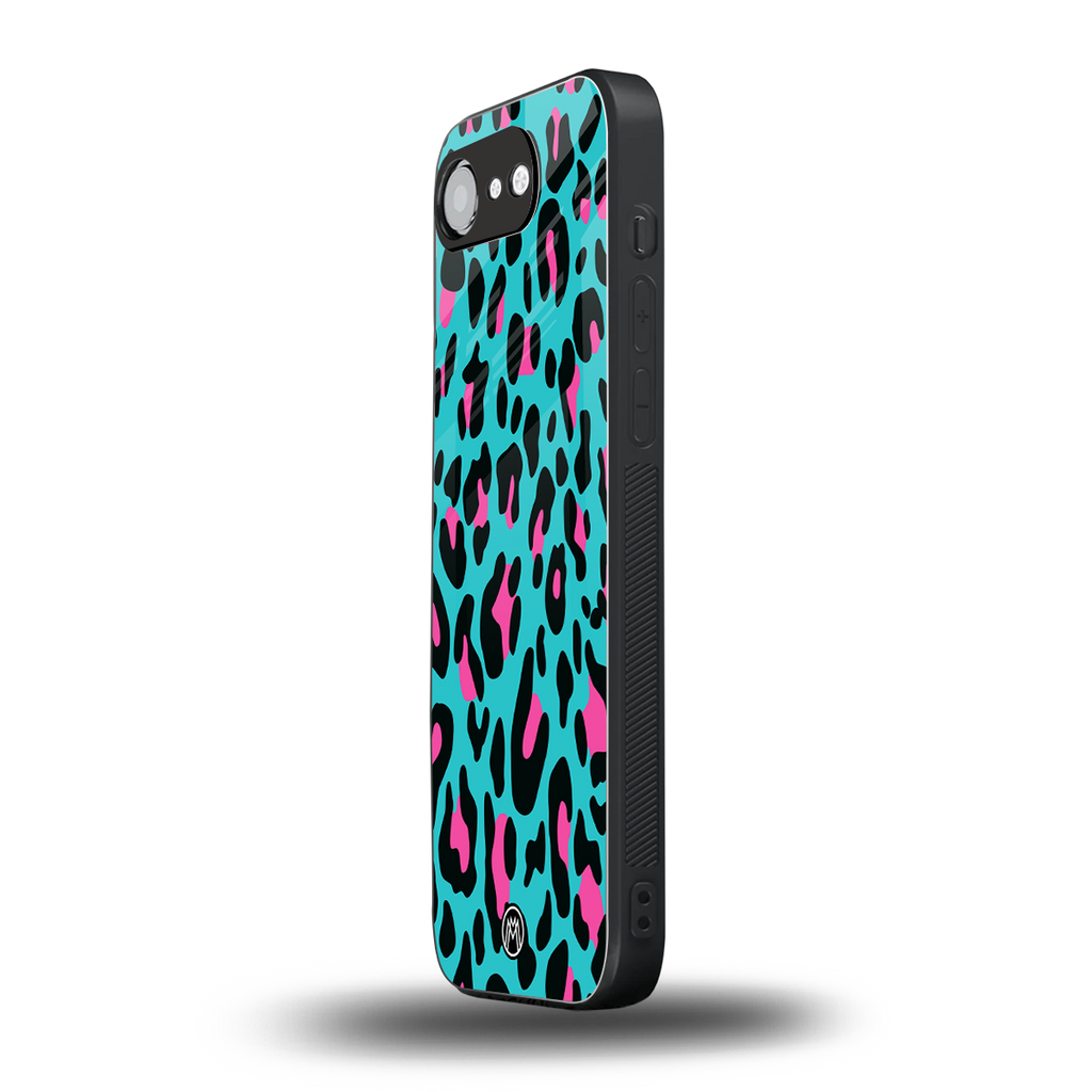blue leopard fur back phone cover | glass case for iphone 16e