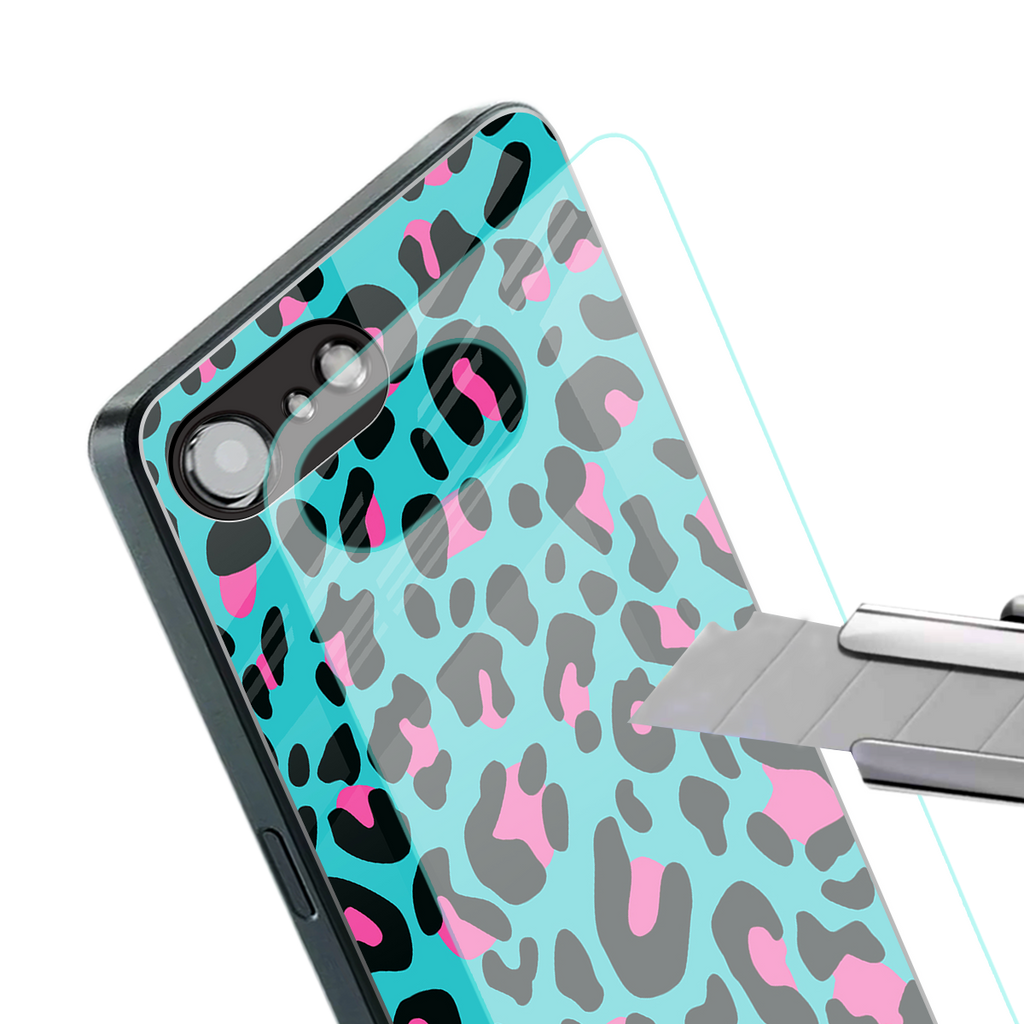 blue leopard fur back phone cover | glass case for iphone 16e
