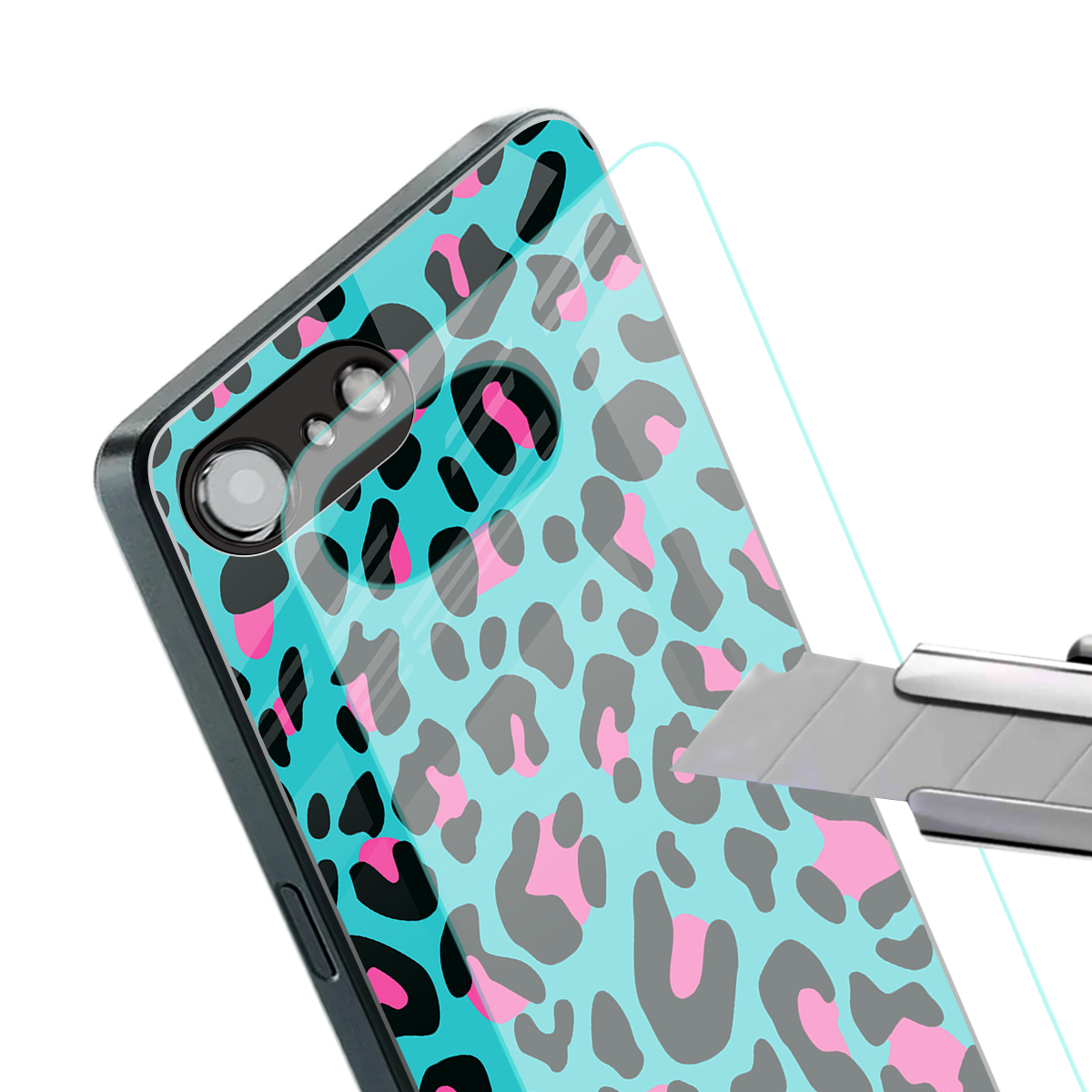 blue leopard fur back phone cover | glass case for iphone 16e
