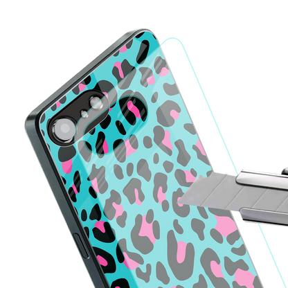 blue leopard fur back phone cover | glass case for iphone 16e
