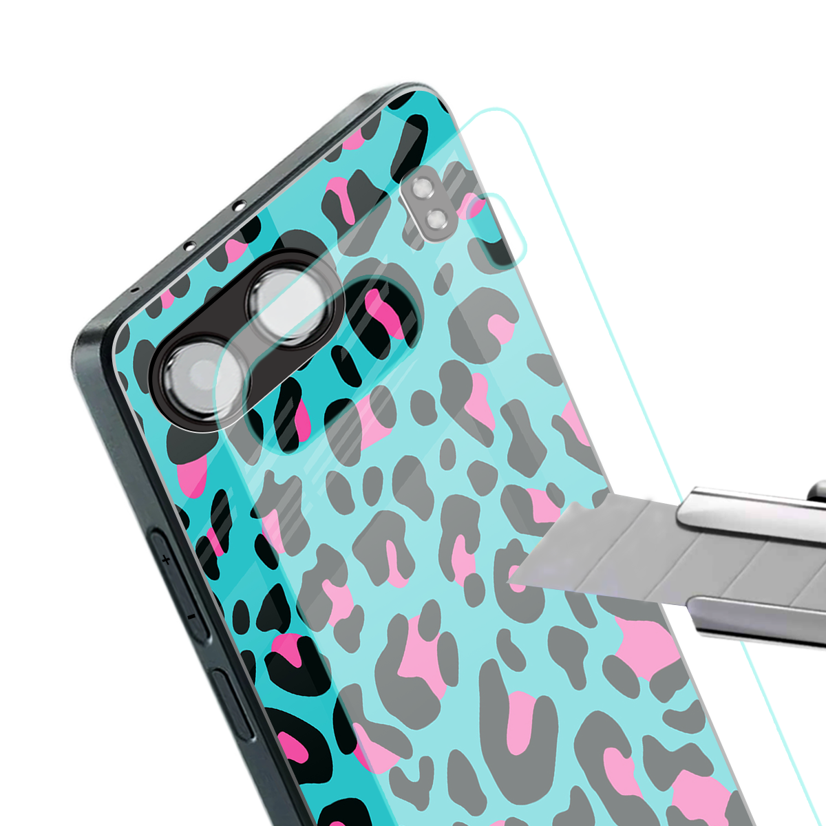blue leopard fur back phone cover | glass case for oneplus nord 4