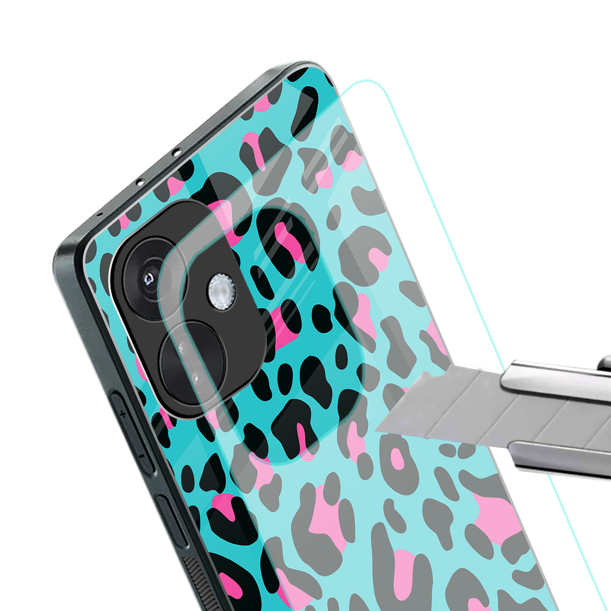 blue leopard fur back phone cover | glass case for oneplus nord ce 3