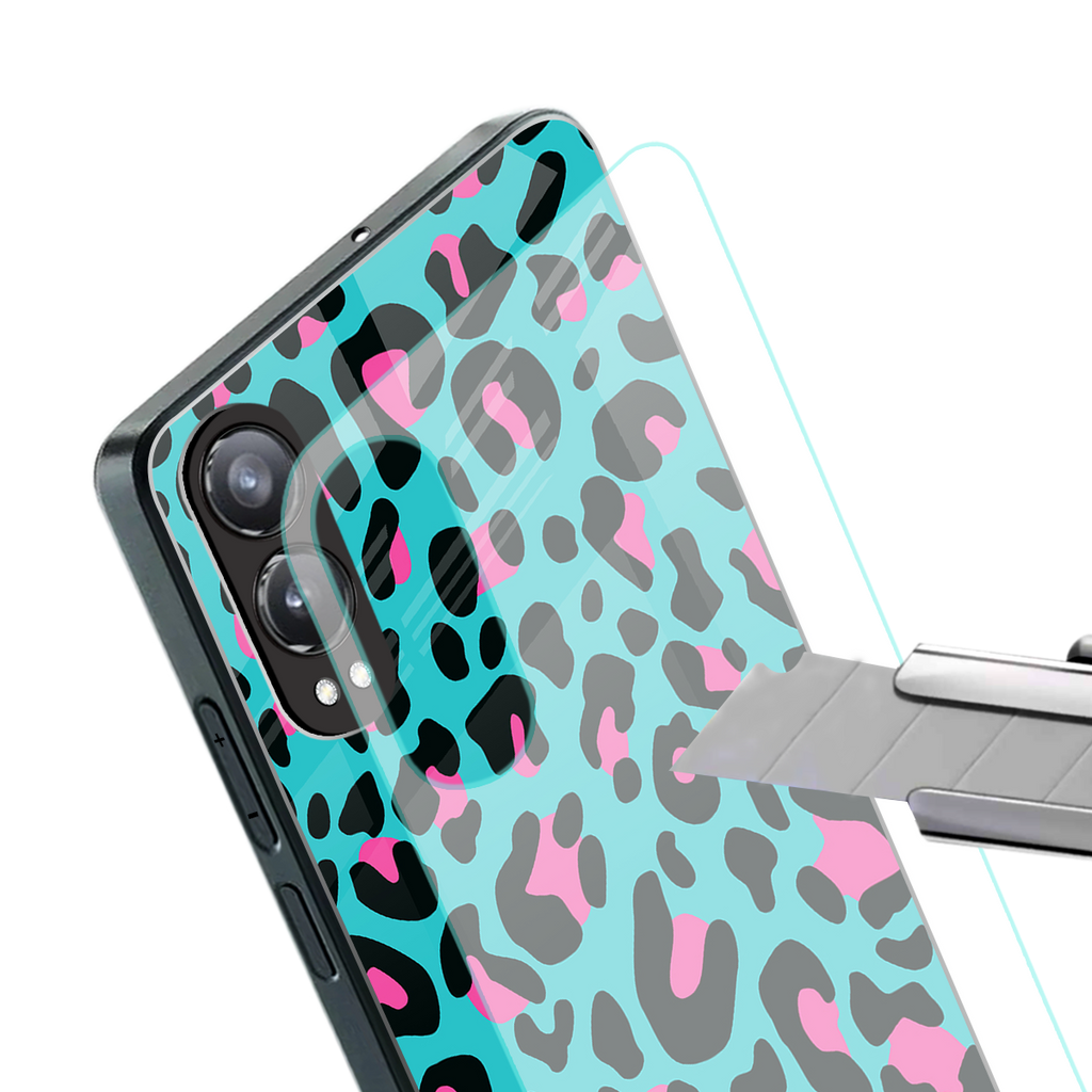 blue leopard fur back phone cover | glass case for oneplus nord ce 4 lite