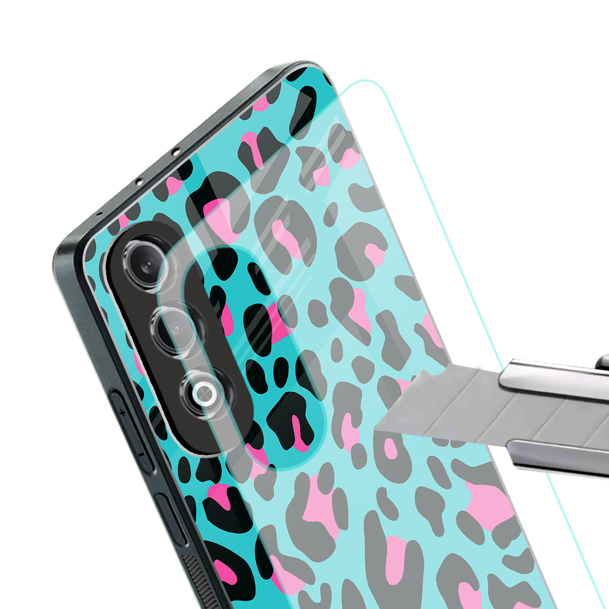 blue leopard fur back phone cover | glass case for oneplus nord ce 4