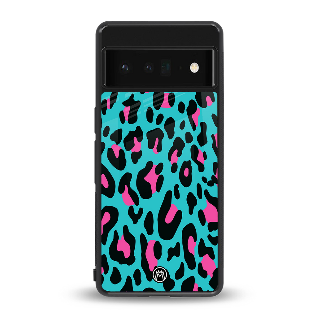 blue leopard fur back phone cover | glass case for google pixel 6 pro