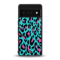 blue leopard fur back phone cover | glass case for google pixel 6 pro