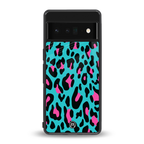 blue leopard fur back phone cover | glass case for google pixel 6 pro