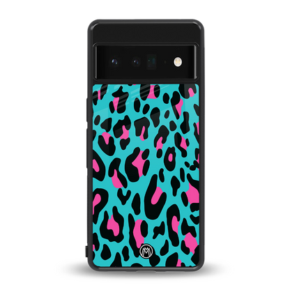 blue leopard fur back phone cover | glass case for google pixel 6 pro