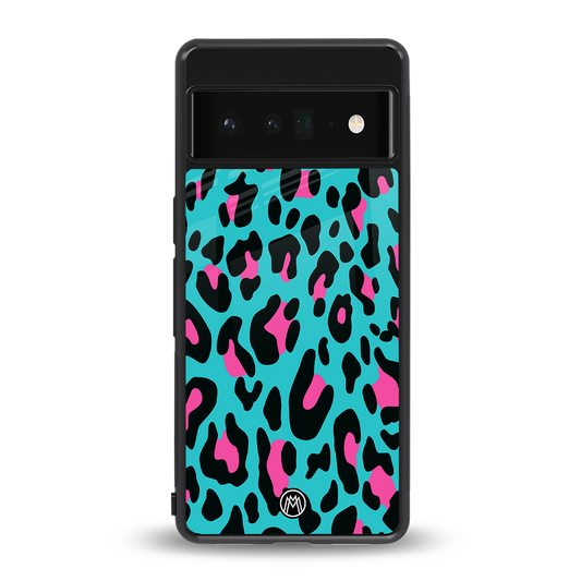 blue leopard fur back phone cover | glass case for google pixel 6 pro