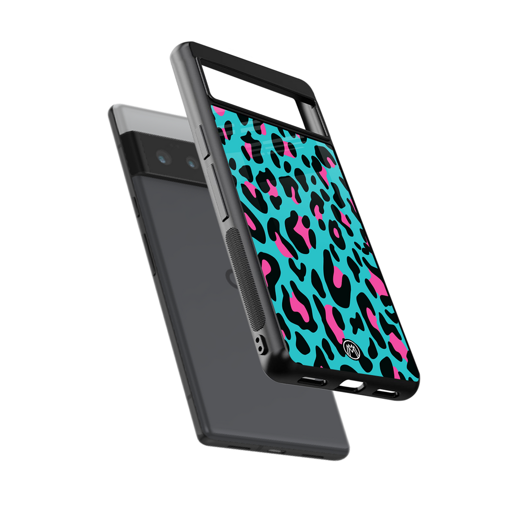 blue leopard fur back phone cover | glass case for google pixel 6 pro