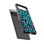 blue leopard fur back phone cover | glass case for google pixel 6 pro