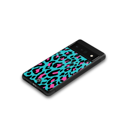 blue leopard fur back phone cover | glass case for google pixel 6 pro