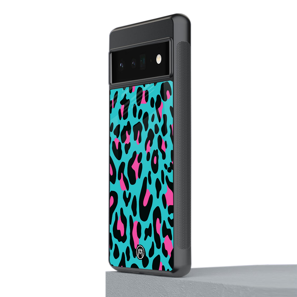 blue leopard fur back phone cover | glass case for google pixel 6 pro