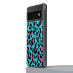 blue leopard fur back phone cover | glass case for google pixel 6 pro