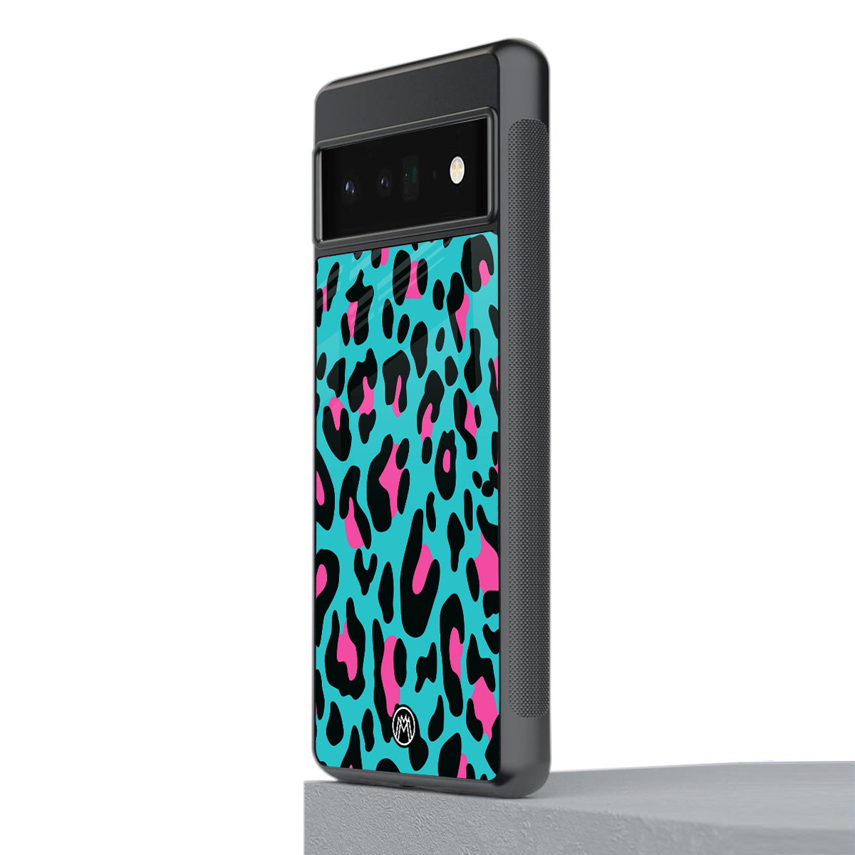 blue leopard fur back phone cover | glass case for google pixel 6 pro