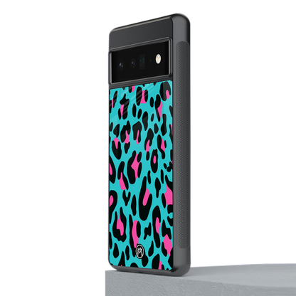 blue leopard fur back phone cover | glass case for google pixel 6 pro