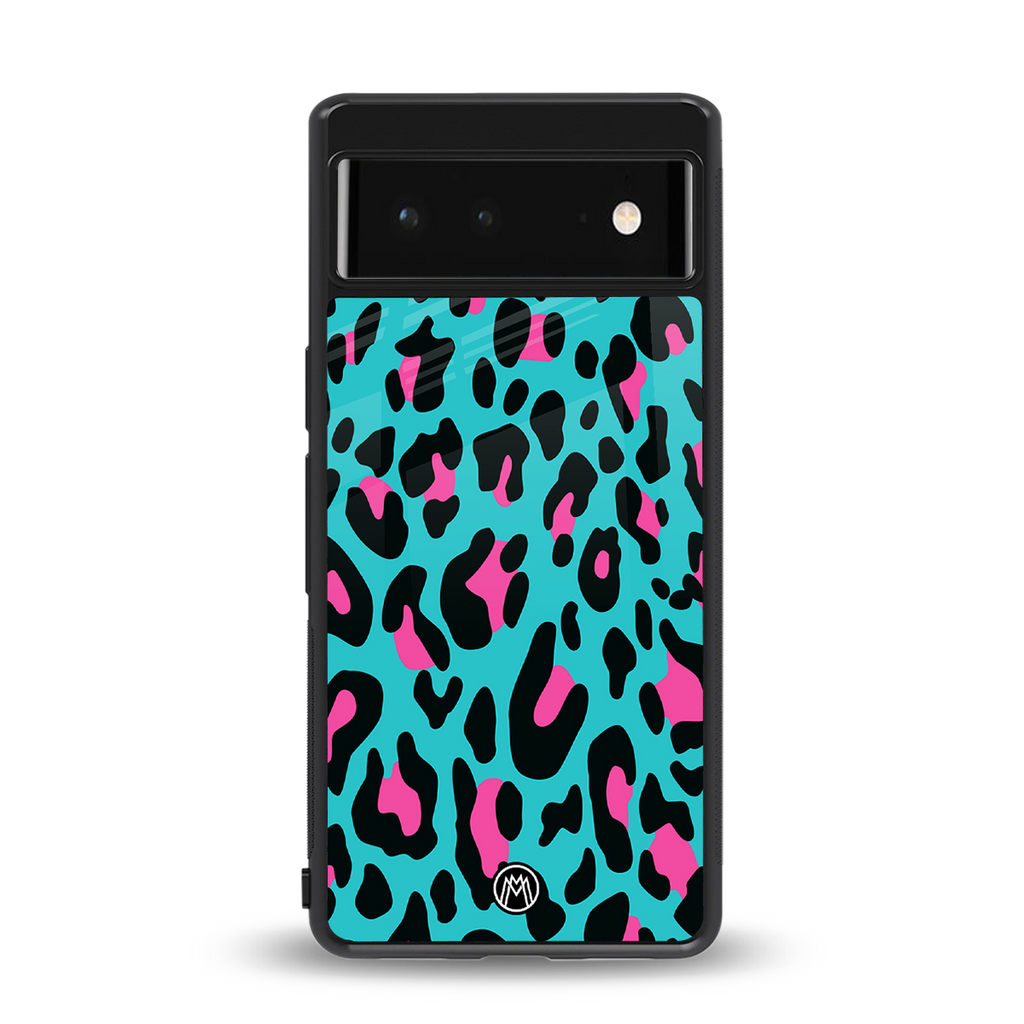blue leopard fur back phone cover | glass case for Google Pixel 6A
