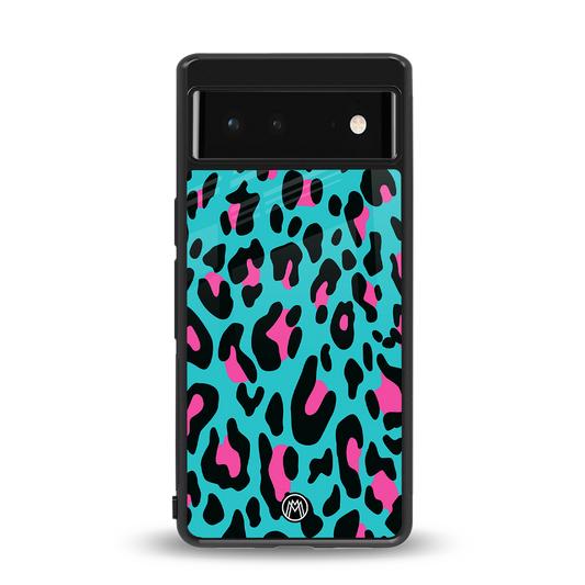 blue leopard fur back phone cover | glass case for Google Pixel 6A
