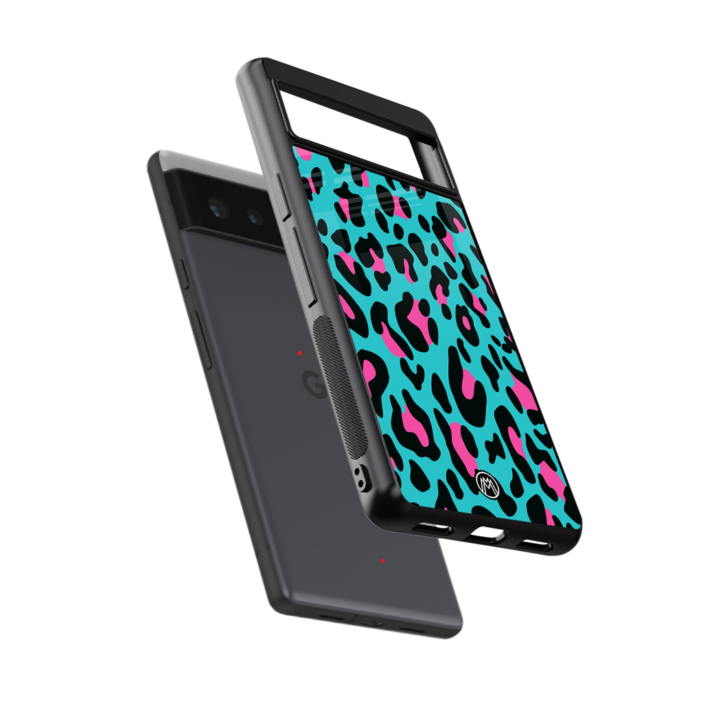 blue leopard fur back phone cover | glass case for Google Pixel 6A