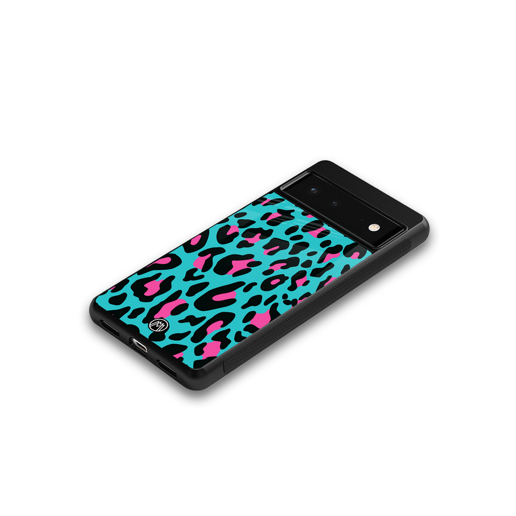 blue leopard fur back phone cover | glass case for google pixel 6