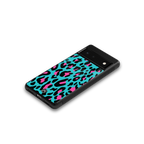 blue leopard fur back phone cover | glass case for google pixel 6