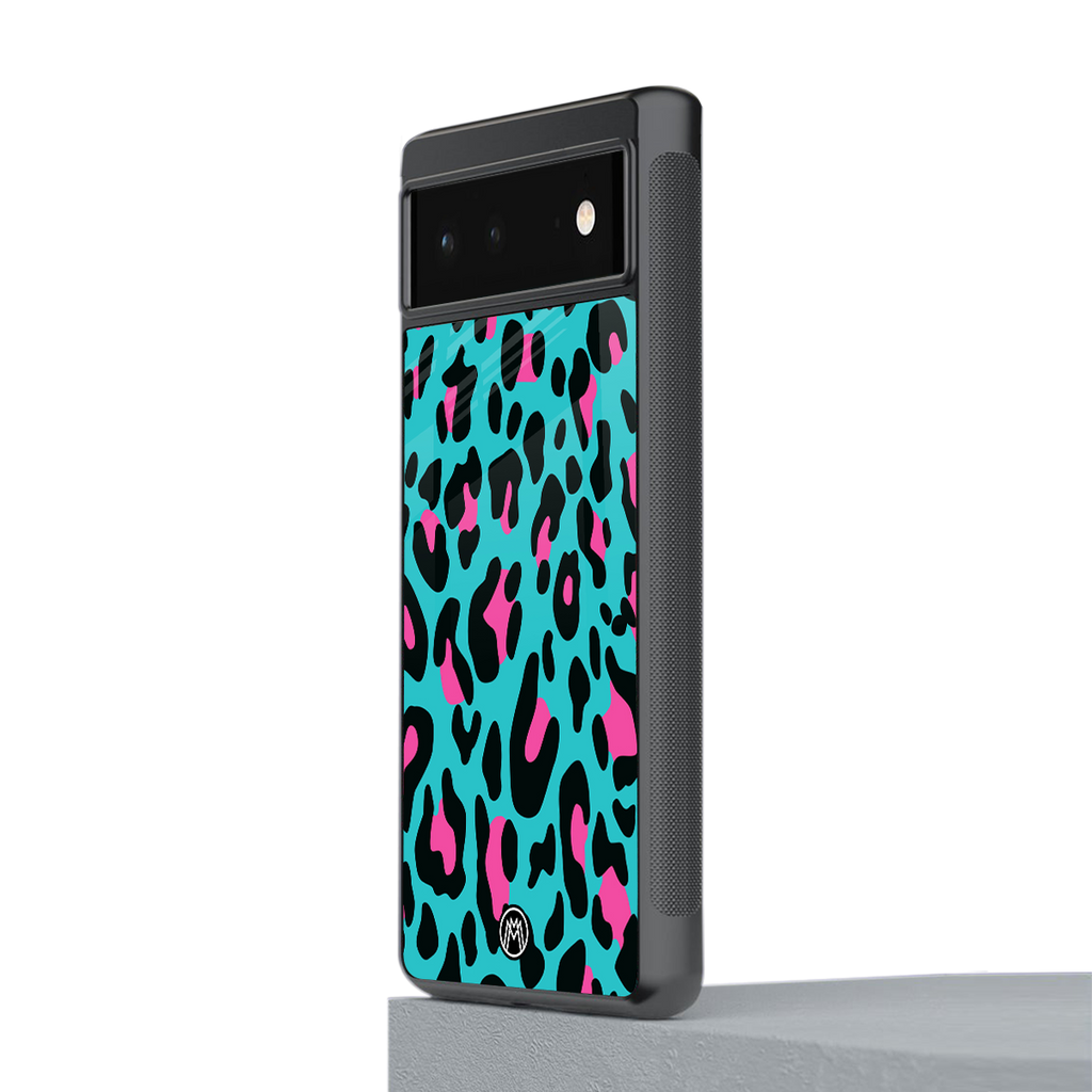 blue leopard fur back phone cover | glass case for google pixel 6