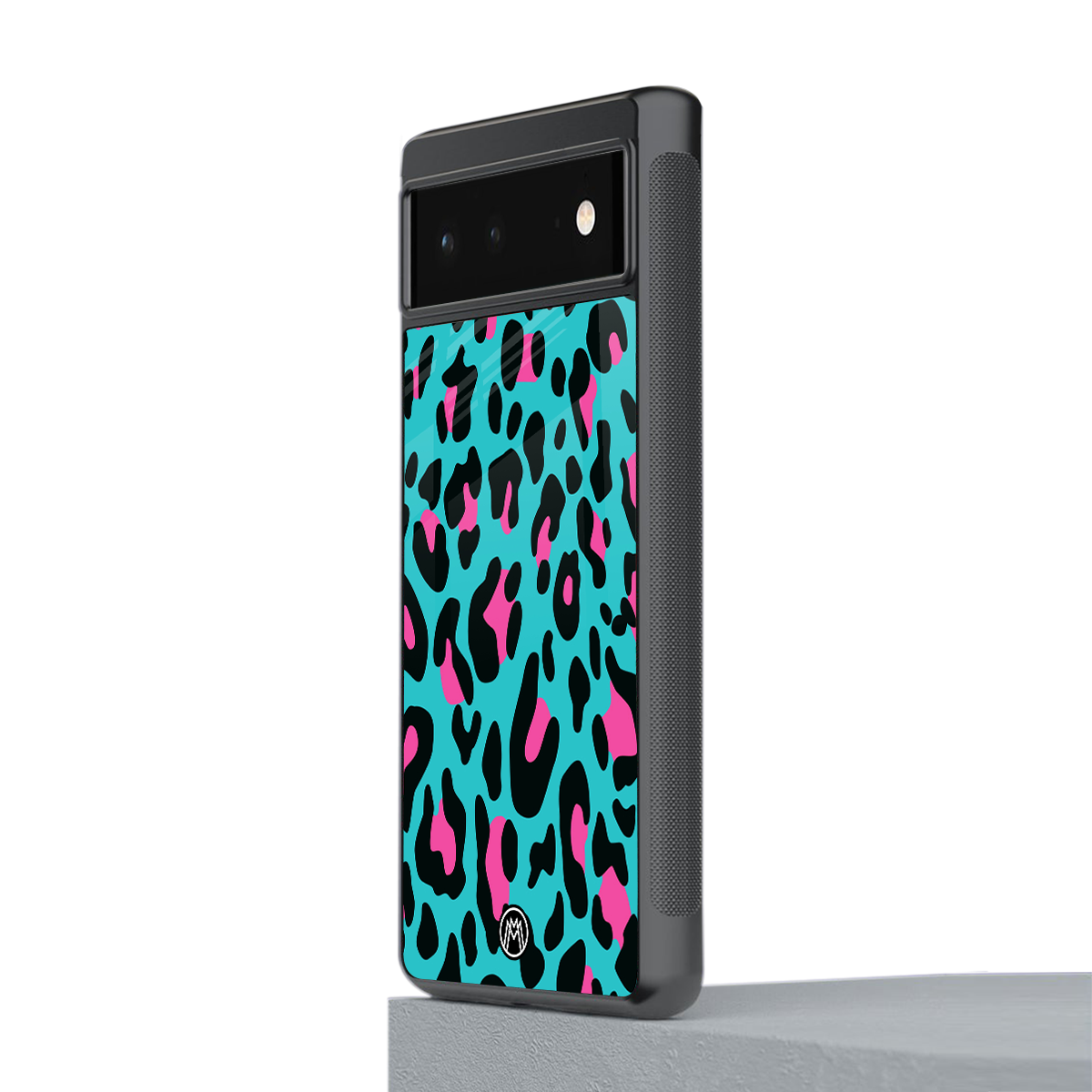 blue leopard fur back phone cover | glass case for google pixel 6