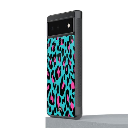 blue leopard fur back phone cover | glass case for Google Pixel 6A