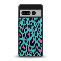 blue leopard fur back phone cover | glass case for google pixel 7 pro