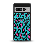 blue leopard fur back phone cover | glass case for google pixel 7 pro